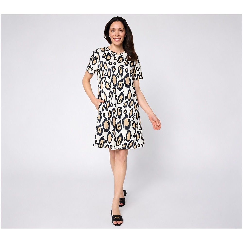Luxe by Aimee Kestenberg Petite Printed A-Line T-Shirt Dress Magic Leopard, PM